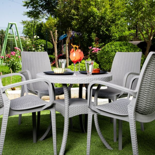 Table Ronde Marina Pieds Croisé + 4 Chaise Avec Accoudoire