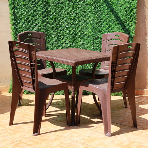 Table Carré Tréssée Pieds Droits + 4 Chaises bistro sans accoudoirs – Image 2