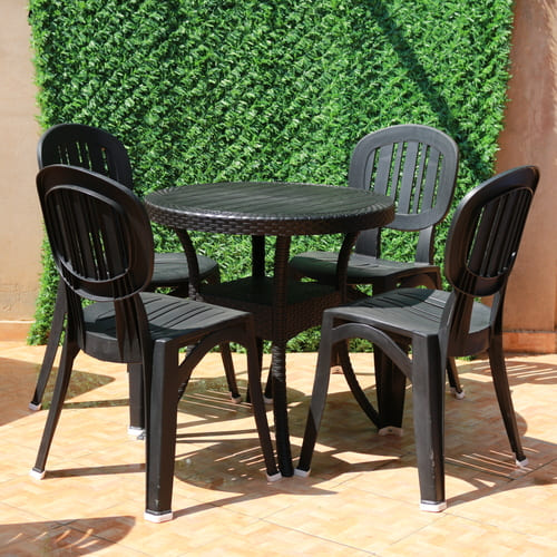 Table Ronde Marina Pieds Croisé + 4 Chaises antidérapante