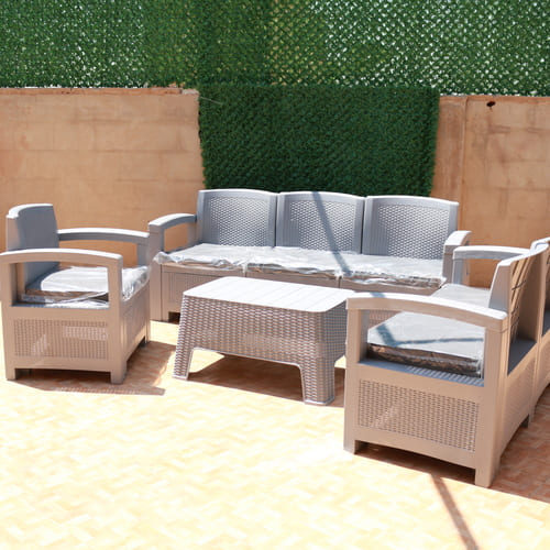 Salon plastique tressé Six (6) Places modernes pour jardin – Image 2